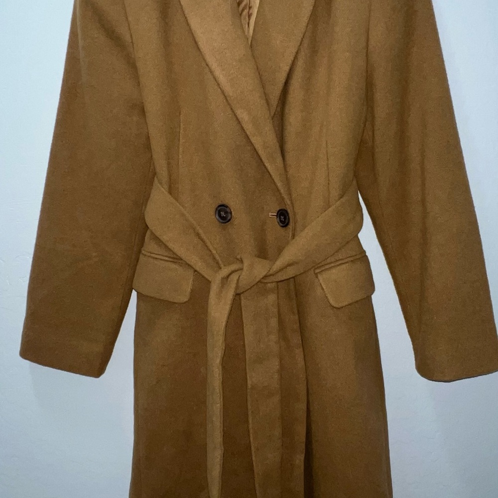 Camel Double-Breasted Belted Coat